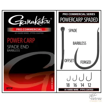 Gamakatsu Power Carp Spade End A1 PTFE Barbless Méret: 14 - Gamakatsu Szakáll Nélküli Lapkás Feeder Horog