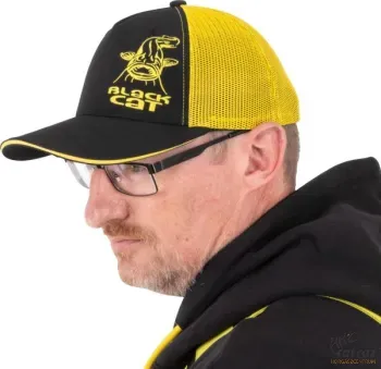 Black Cat Black And Yellow Trucker Cap - Black Cat Baseball Sapka